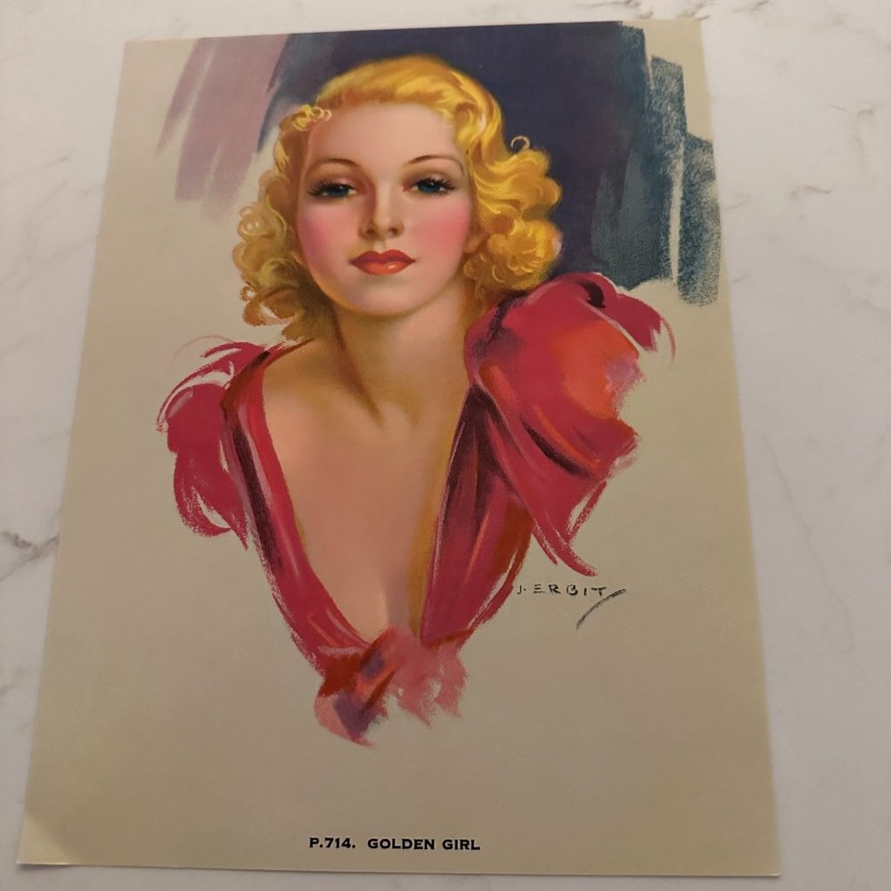Vintage Pin-Up Calendar Art Print by Jules Erbit "Golden Girl"
